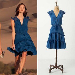 Anthropologie Lil Arched Careena Blue Silk Dress